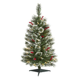 3’ Frosted Swiss Pine Artificial Christmas Tree with 50 Clear LED Lights and Berries