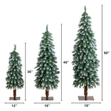 3', 4', 5' Pre-Lit Frosted Artificial Christmas Tree Set with Warm LED Lights - Set of 3
