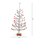3' Artificial Retro Silver Tinsel  Christmas Tree with 45 Red Mini Ornament Balls and Wooden Base