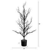3' Pre-Lit Artificial Halloween Black Spooky Twig Tree with 100 Orange & Purple Copper Wire String LED Lights