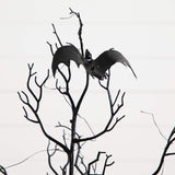 3' Pre-Lit Artificial Halloween Black Spooky Twig Tree with Bats and 100 Orange & Purple LED Lights