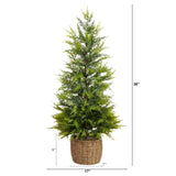 3'  Pre-Lit Artificial Lightly Snowed Cypress Christmas Tree with 38 Warm White LED Lights in Decorative Weaved Basket