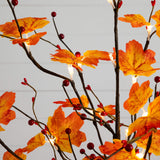 3' Pre-Lit Autumn Maple Artificial Fall Tree with Berries and 36 Warm White LED Lights
