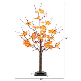 3' Pre-Lit Autumn Maple Artificial Fall Tree with Berries and 36 Warm White LED Lights