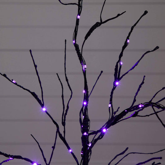 3' Pre-Lit Halloween Black Twig Artificial Tree with 80 Orange & Purple LED Lights