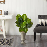 3’ Large Philodendron Leaf Artificial Plant in Sand Colored Urn