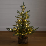 3' Pre-Lit Artificial Christmas Tree in Jute Wire Planter with 30 Warm White LED Lights