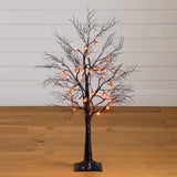 3' Pre-Lit Artificial Halloween Black Twig Tree with 18 Orange LED Pumpkin Shaped Lights