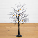 3' Pre-Lit Artificial Halloween Black Twig Tree with 18 Orange LED Pumpkin Shaped Lights