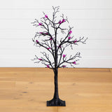 3' Pre-Lit Artificial Halloween Spider Twig Tree with 36 Purple LED Lights