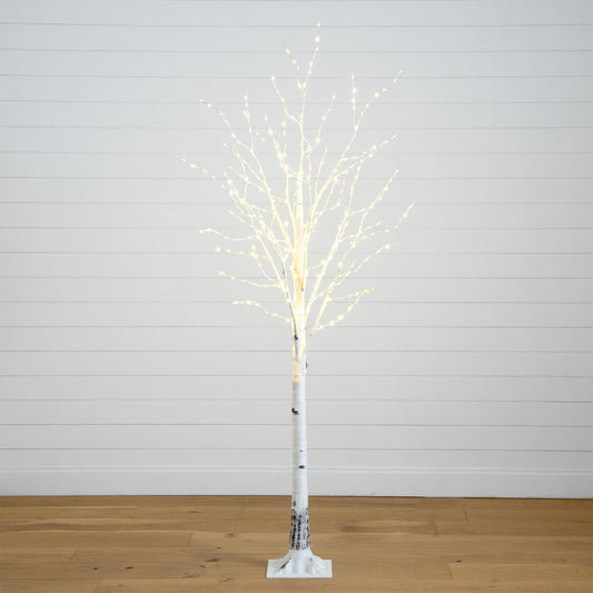 6’ Pre-Lit Artificial White Birch Tree with 92  Warm White LED Lights