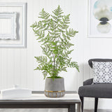 3’ Ruffle Fern Artificial Tree in Stoneware Planter with Gold Trimming