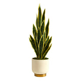 3’ Sansevieria Artificial Plant in Cream Planter with Gold Base
