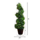 3’ UV Resistant Boxwood Spiral Topiary Artificial Tree in Decorative Planter (Indoor/Outdoor)