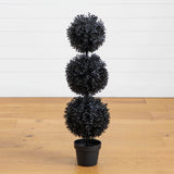 3' UV Resistant Halloween Black Artificial Triple Ball Boxwood Topiary (Indoor/Outdoor)