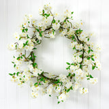 30” Artificial White Cherry Blossom Wreath
