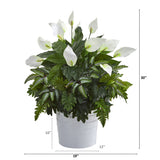 30” Mixed Spathiphyllum Artificial Plant in White Tin Planter