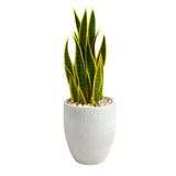 30” Sansevieria Artificial Plant in White Planter