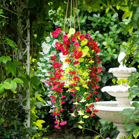 30" UV Resistant Artificial Morning Glory Hanging Plant (Indoor/Outdoor) - Set of 6