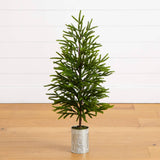 32" Artificial Real Touch Norfolk Island Pine in Christmas Tin Metal Planter with Natural Look