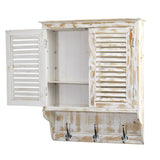 32” White Washed Wall Cabinet with Hooks