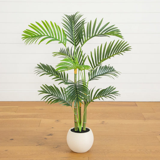 3.5' Artificial Areca Palm Tree in White Round Planter