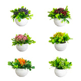 3.5” Artificial Mini Flowering Arrangement in White Decorative Oval Planter - Set of 6
