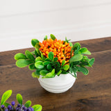 3.5” Artificial Mini Flowering Arrangement in White Decorative Oval Planter - Set of 6