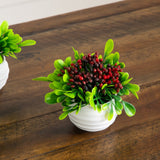 3.5” Artificial Mini Flowering Arrangement in White Decorative Oval Planter - Set of 6
