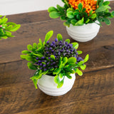 3.5” Artificial Mini Flowering Arrangement in White Decorative Oval Planter - Set of 6