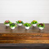 3.5” Artificial Mini Flowering Arrangement in White Decorative Oval Planter - Set of 6