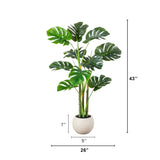 3.5' Artificial Monstera Tree in White Round Planter