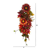 35” Autumn Sunflower, Pumpkin and Berries Artificial Teardrop