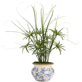 3.5’ Cyperus and Grass Artificial Plant in Vintage Floral Planter
