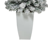 3.5' Flocked Rock Springs Spruce Artificial Christmas Tree with 50 Clear LED Lights in White Metal Planter