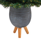 3.5’ Northern Rocky Spruce Artificial Christmas Tree with 50 Clear Lights and 154 Bendable Branches in Gray Planter with Stand