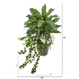 35” Silver King, Ivy and Daisy Artificial Plant in Decorative Planter