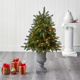 3.5’ South Carolina Spruce Artificial Christmas Tree with 100 White Warm Light and 458 Bendable Branches in Decorative Urn