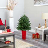 3.5’ South Carolina Spruce Artificial Christmas Tree with 458 Bendable Branches in Red Tower Planter