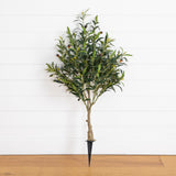 3.5' UV Resistant Artificial Olive Bush with Integrated Ground Stake (Indoor/Outdoor)