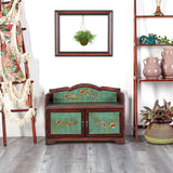 36’’ Antique Floral Art Bench with Drawers