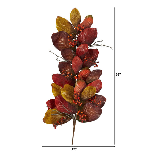 36” Autumn Magnolia Leaf with Berries Artificial Tear Drop