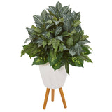 37” Mixed Greens Artificial Plant in White Planter with Stand