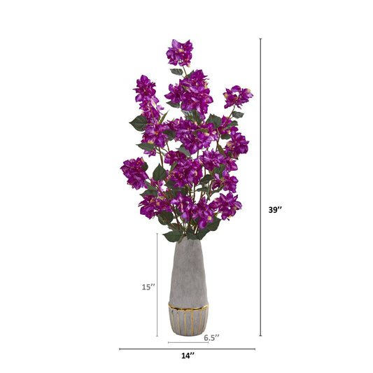 39” Bougainvillea Artificial Arrangement in Stoneware Vase
