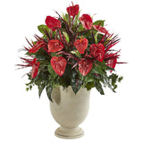 39” Mixed Anthurium Artificial Plant in Decorative Urn