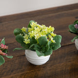 4” Artificial Mini Hydrangea Plant in White Decorative Oval Planter - Set of 4