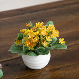 4” Artificial Mini Hydrangea Plant in White Decorative Oval Planter - Set of 4