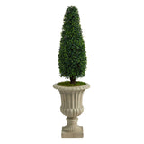 4’ Boxwood Tower Artificial Topiary Tree in Sand Finished Urn UV Resistant (Indoor/Outdoor)