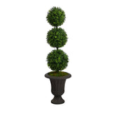 4’ Boxwood Triple Ball Topiary Artificial Tree in Charcoal Urn (Indoor/Outdoor)