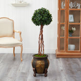 4’ English Ivy Topiary Single Ball Artificial Tree in Decorative Planter  (Indoor/Outdoor)
